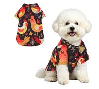 Cute Rooster Chickens Dog Shirt Breathable Dog Summer Clothes | Large Stylish Dog Beach Outfit - Lightweight Soft Puppy Clothes For Outdoor - Trendy Dog Polo T-Shirts With Pattern