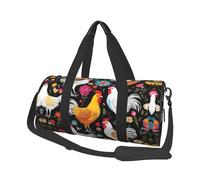 Cute Rooster Chickens Duffle Bag With Shoes Compartment And Adjustable Strap,Foldable Travel Duffel Bags For Men Women,Waterproof Duffel Bags, Black, One Size