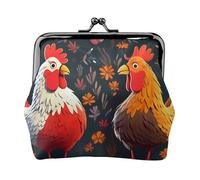 Cute Rooster Chickens Full Double-Sided Printed Pattern Women's and Girls' Fashionable Leather Kiss Lock Coin Purse Card Bag