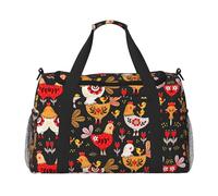 Cute Rooster Chickens Hand Travel Bag - Large Reusable Shopping Tote Bag, Perfect for Outdoor Activities, Sports, Camping & Groceries, Black, One Size