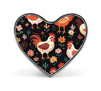 Cute Rooster Chickens Lapel Pin, 1 Inch Metal Heart Brooch Pins - Lightweight, Smooth Edges, Versatile Love Badge Brooch for Shirts, Jackets, Bag & Gifts for Friends, Family