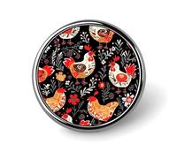 Cute Rooster Chickens Lapel Pins Metal Pin Badge Personalized Pinback Button Badges Classic Round Badge Recognition Enamel Lapel Pin for Jackets, Backpacks, Bags