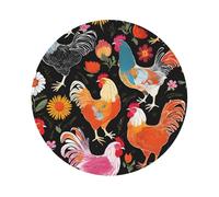 (Cute Rooster Chickens) Leather Coaster Set Of 6 Premium Round Shape Drink Coasters For Home Office Restaurant Bar