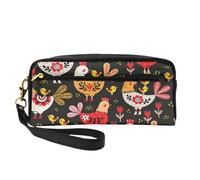 Cute Rooster Chickens Leather Makeup Bag Pencil Case Portable Cosmetic Organizer Pouch