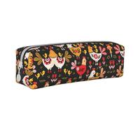 Cute Rooster Chickens Leather Pencil Case Zipper Pencil Pouch Pen Holder Case Stationery Bag for School Work Office