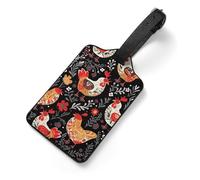 Cute Rooster Chickens Luggage Tag for Suitcase - PU Leather Suitcase Tags with Name ID Card & Adjustable Strap, Durable Scratch-Resistant Travel Bag Tag for Backpacks Gym Bags