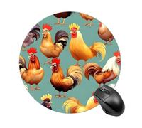 Cute Rooster Chickens Mouse Pad Round Laptop Mouse Mat Cute Computer Mousepad Keyboard Pad Non-Slip Desk Pads for Gaming Office Work Home