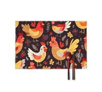 Cute Rooster Chickens Placemats Set of 4-17.7x11.8 Inch Washable Non-Slip Table Mats, Durable Wipeable Kitchen & Dining Mats for Party Decor, Home Table Setting, Oil/Scratch Protection