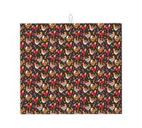 Cute Rooster Chickens Print Absorbent Dish Mat for Housewarming Kitchen Countertop Pad Placemat Gift Foldable