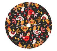 Cute Rooster Chickens Print Christmas Tree Skirt Holiday Living Room Decor Xmas Mat For Celebrations New Year