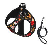 Cute Rooster Chickens Print Dog Harness and Leash Set,Breathable Adjustable Escape Proof Vest for Dogs, Cats