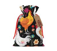 Cute Rooster Chickens Print Drawstring Bags Burlap Gifts Bag With Drawstring Gift Bags For Wedding/Party/Festival/Storage