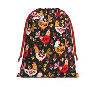 Cute Rooster Chickens Print Drawstring Gift Bags For Christmas,Holiday Party Gift Wrapping Bag Assorted Sizes
