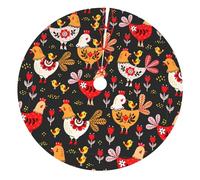 Cute Rooster Chickens Print Festive Xmas Tree Skirt For Living Room Office Christmas And New Year Celebrations