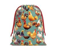 Cute Rooster Chickens Print Gift Drawstring Decor Bag For Holiday Party Favors Birthdays Anniversaries Pouch