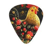Cute Rooster Chickens Print Guitar Picks 12-Pack - Assorted Thickness Picks (0.46 mm, 0.71 mm, 0.96 mm) with Storage Box & Assorted Unique Design for Acoustic, Electric, Bass, and Ukulele Players
