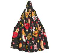 Cute Rooster Chickens Print Halloween Role Playing Costume,Medieval Retro Wizard Robe, Adult Hooded Knight Cape For Men And Women