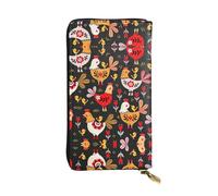 Cute Rooster Chickens Print Leather Long Clutch Wallet â€“ Fashionable Personalized Wallet, Multiple Card Slots, Gift Ready, Black, One Size