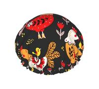 Cute Rooster Chickens Print Lightweight Shower Cap for Women and Men Reusable hat Soft hat and Bath Hair Cap