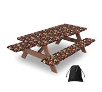 Cute Rooster Chickens Print Picnic Table Bench Cover Outdoor Waterproof Protector For Summer Camping