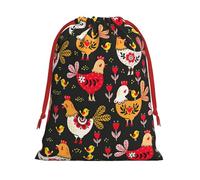Cute Rooster Chickens Print Present Bag, Reusable Organizer For Holiday Celebrations, Xmas Party Favors