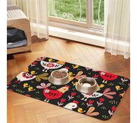 Cute Rooster Chickens print PU Leather Feeding Mat for Dogs Cats Pet Food Mat Absorbent Non-Slip Rubber Bottom