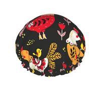 Cute Rooster Chickens Print Shower Cap For Women Lightweight Reusable Softdouble Waterproof Layers Leakproof.