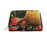 Cute Rooster Chickens Printed Cosmetic Bags for Women Mom, Small PVC Leather Travel Makeup Bag Cute Gifts Toiletry Bag with Zipper