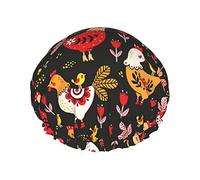 Cute Rooster Chickens Printed Double-Layer Shower Cap, Reusable Shower Cap, Suitable For Various Hair Lengths