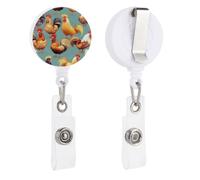 Cute Rooster Chickens Retractable Badge Reel - Personalized ID Name Badge Holder with Lanyard Cute Badges Reel Holder Round Nurse Doctor Name Tag Badges Clip for Work