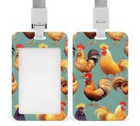 Cute Rooster Chickens Retractable ID Badge Holder with Lanyard - Vertical Badge Reel,Keychain Clip,Name Tag Id Card Holder Protector for Nurse Officer Teacher Security Staff Women Men