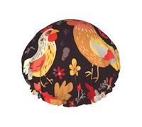 Cute Rooster Chickens Shower Cap for Women Men, Adjustable Reusable Shower Bonnet Double Layer Waterproof Bath Caps, EVA Lining, Elastic Band Hair Cap for All Hair Lengths