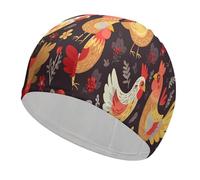 Cute Rooster Chickens Swim Caps High Elasticity Swim Cap for Women and Men Waterproof Swim Hats Keep Hair Dry Perfect for Pool, Beach, Lap Swimming