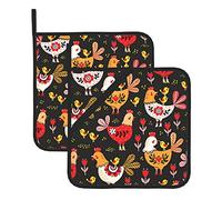 Cute Rooster Chickens Two-Piece Printed Insulated Pot Holder Set For Baking, Cooking And Grilling.