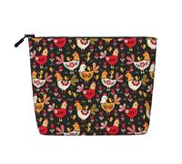 Cute Rooster Chickens Water Resistant Pouch Women's Organizer, Fake Hemp Makeup Bag Large Cosmetic Travel Case