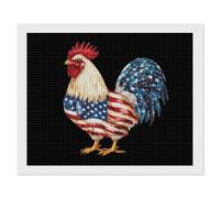 Cute Rooster in U.S.A. Flag Pattern Funny Diamond Art Kits for Adults Round Full Drill Picture Home Wall Decor