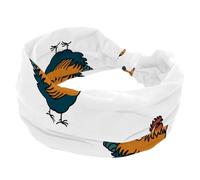 Cute Rooster Pattern Headbands for Women Girls, Wide Headband, Knotted Cross Turban Head Band, Non Slip Hairband for Yoga Workout Running