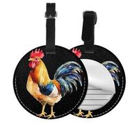 Cute Rooster Round Luggage Tag Watercolor PU Leather Travel Bag Tag ID Labels Name Card Holder wtih Buckle for Luggage Suitcase Backpacks