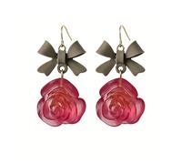 Cute Rose Bow Earrings for Women Pink Roses with Grey Bows Romantic Style Total Length about 2.4cm Diameter Approx 1.4cm