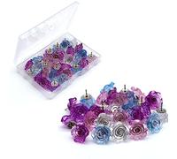 Cute Rose Drawing Pins 30 Pcs Flower Decorative Push Pins for Cork Board Purple Pink Blue Thumb Tacks for Wall Bulletin Board Travel Map or Photo Floret Tacks Home Office Supplies Accessories
