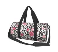 Cute Rose Mix Leopard Pattern Large Round Travel Duffle Bag, Full-Print Canvas Weekender with Padded Lining, Multiple Pockets,Detachable Shoulder Strap and Soft Leather Handles