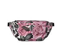 Cute Rose Mix Leopard Pattern Print Bumbag Large Fanny Pack, Crossbody Waist Bag with Adjustable Strap Chest Bag for Hiking Travel Fitness and Daily Carry