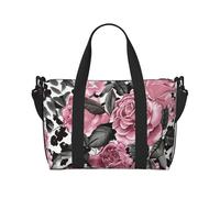 Cute Rose Mix Leopard Pattern Print Foldable Travel Duffel Bags, Sports Gym Bag Outdoor Weekend Bag Crossbody Bag for Air, Travel Holdall, Fitness, Short Breaks for Women Men