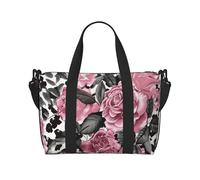 Cute Rose Mix Leopard Pattern Print Travel Duffel Bag, Lightweight Water-Resistant Weekender Spacious Gym & Travel Bag for Men, Women & Teens