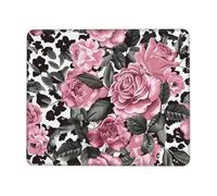 Cute Rose Mix Leopard Pattern Printed Gaming Mouse Pad 12x10 Inches, Non-Slip Rubber Base Laptop Mousepad Desk Mat with Stitched Edges for Gamer, Office, Home