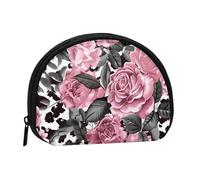 Cute Rose Mix Leopard Pattern Printed Mini Coin Pouch, Shell Shape Zip Around Wallet, Small Zipper Pouch for Cash, Cards, Keys, Lipstick, Storage Pouch, Travel Organizer