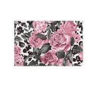Cute Rose Mix Leopard Pattern Printed Placemats Set of 6 PCS, Heat Resistant Non-Slip Table Mats for Dining Table, Washable Kitchen Place Mats for Indoor & Outdoor