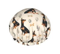Cute Rottweiler Dog 1 Print Shower Caps for Women, Reusable Double Layers Elastic Band Long Hair Bath Caps for Shower