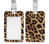 Cute Rough Leopard Print Id Badge Holder with Neck Lanyard, Breakaway Lanyard, Waterproof Clear Name Tag Vertical Sleeve Id Card Holder for Teacher Nurse Doctor Office Gift for Coworkers