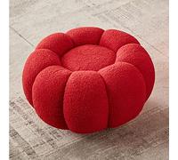 Cute Round Ottoman Foot Rest Stool for Living Room & Bedroom Lamb Wool Upholstered Footrest Creative Pumpkins Design White/Red Metal Base 24"x24"x14"